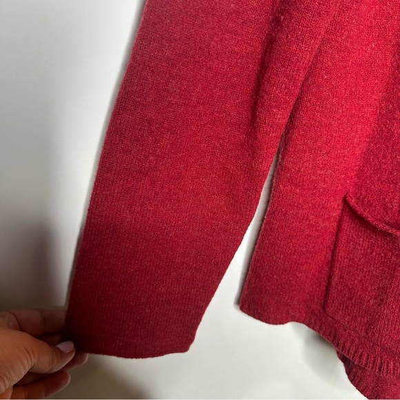 Eileen Fisher Red 100% Wool Cardigan Sweater Mock Neck Size Medium - Picture 4 of 9